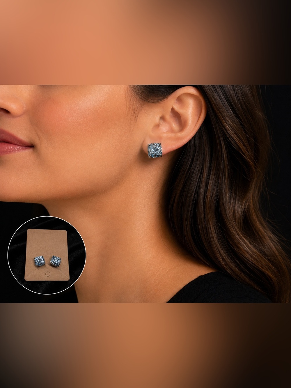 KATE SPADE SILVER Glitter Small Square Stud Earrings